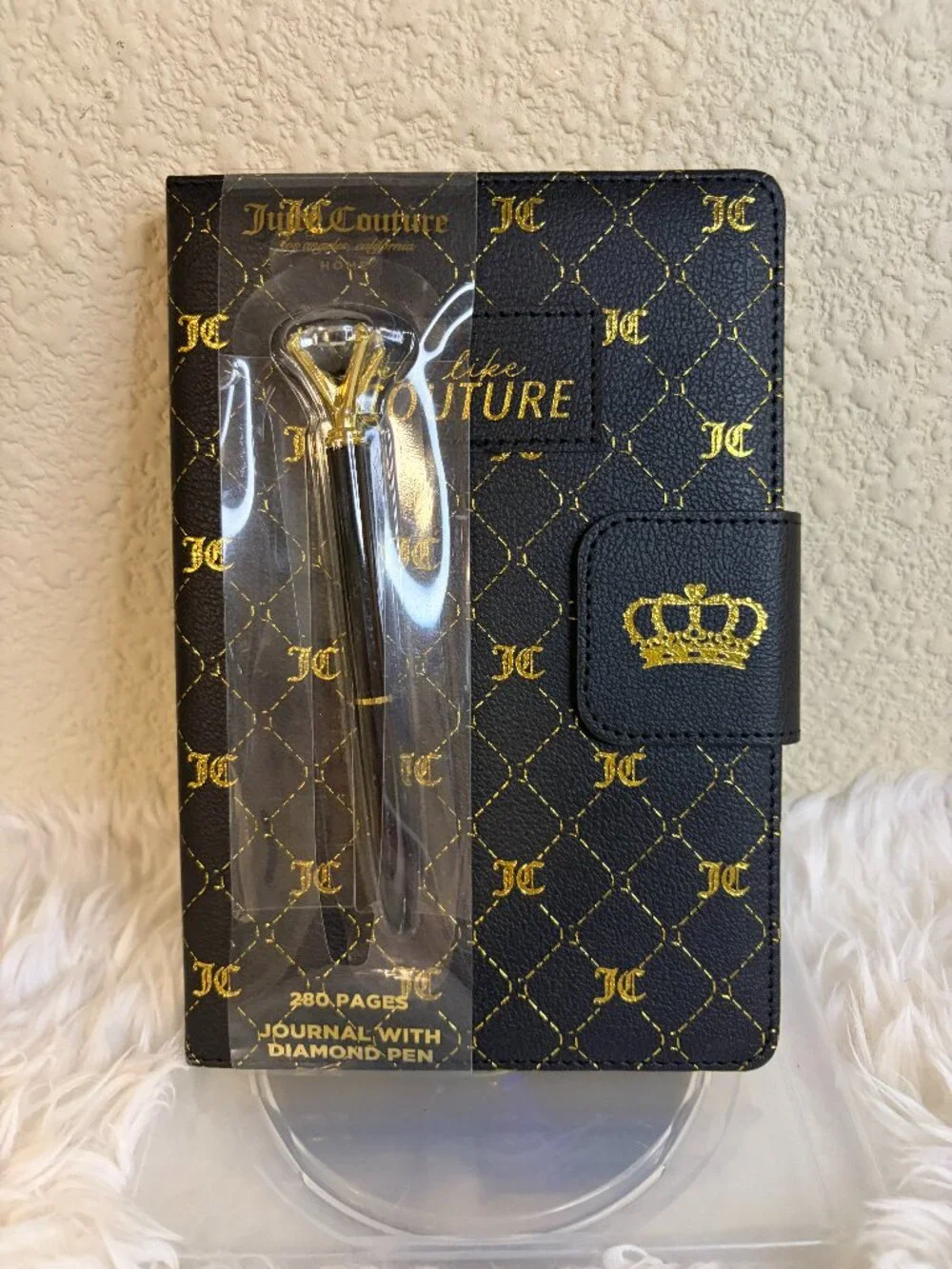 Juicy Couture Black Gold Crown Quilted Journal Diamond Pen 280 Pages NWT